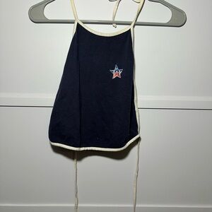 Navy Halter Top with Star Embroidery